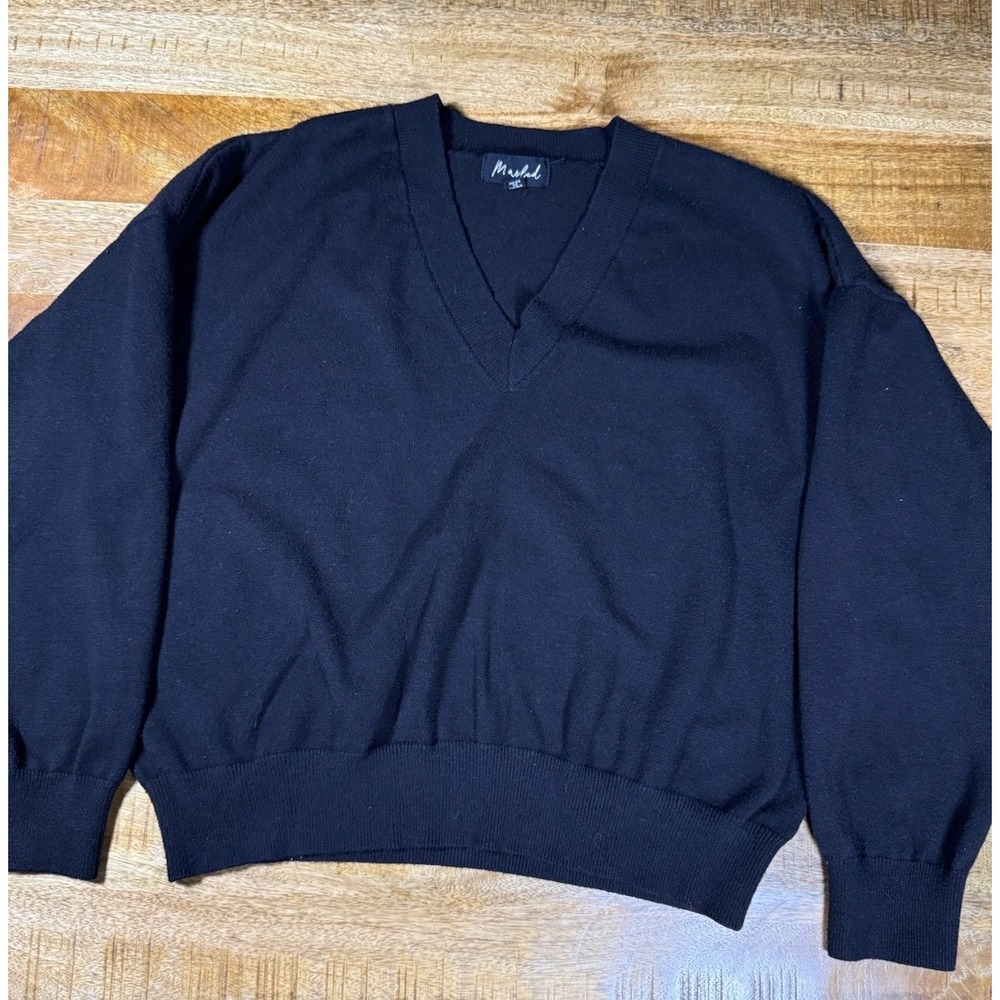 Marled Womens XL Black‎ V Neck Pullover Sweater Oversized Cropped Soft Knit